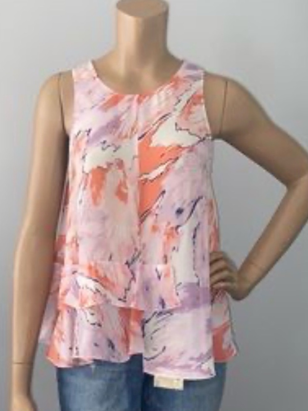 LN Katherine KellyTiered Abstract Print Silk Blouse
